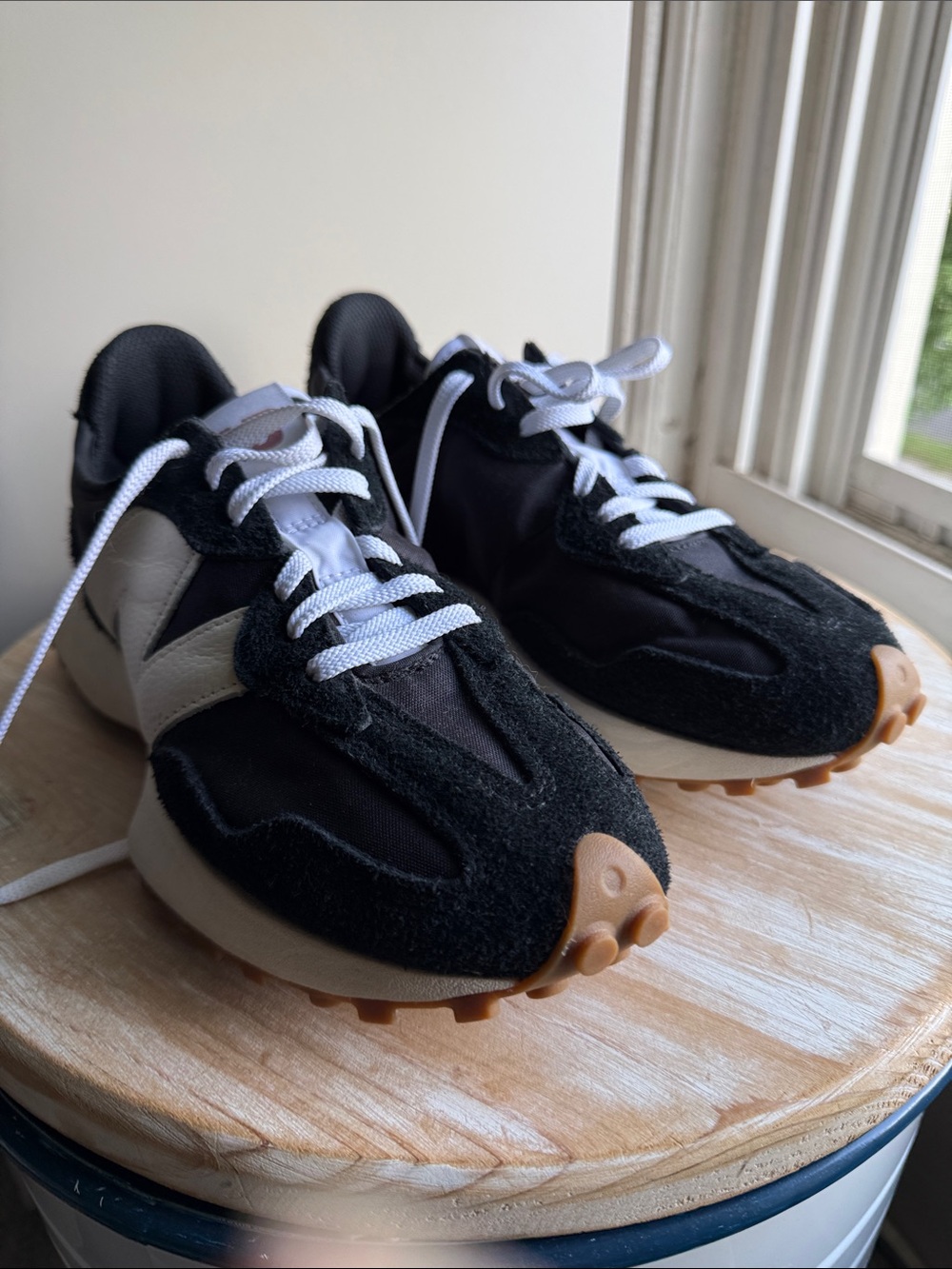 Woman’s New Balance 327 Black and White Retro Runner Sneakers